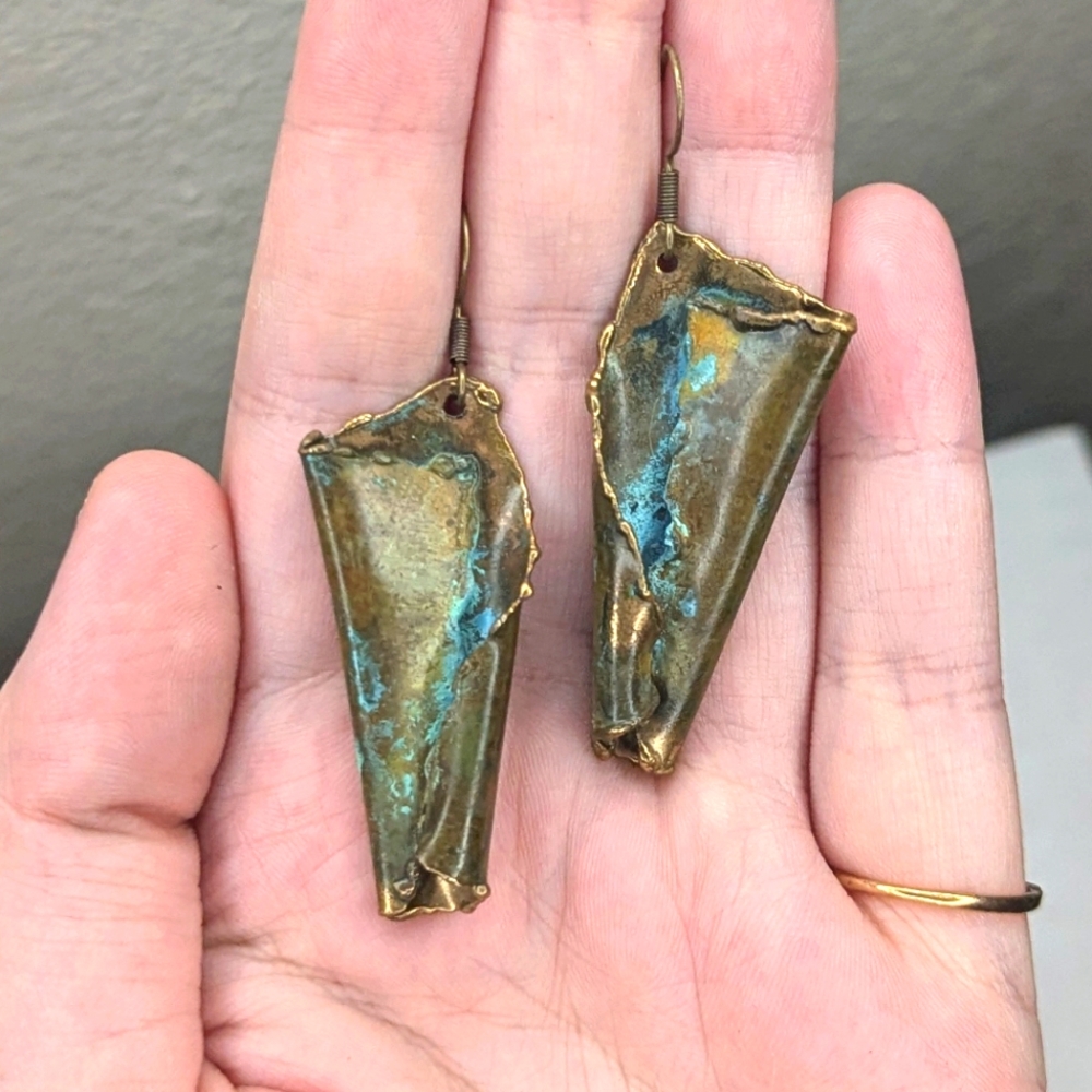 80s Patina Brass Earrings - Picture 10 of 13